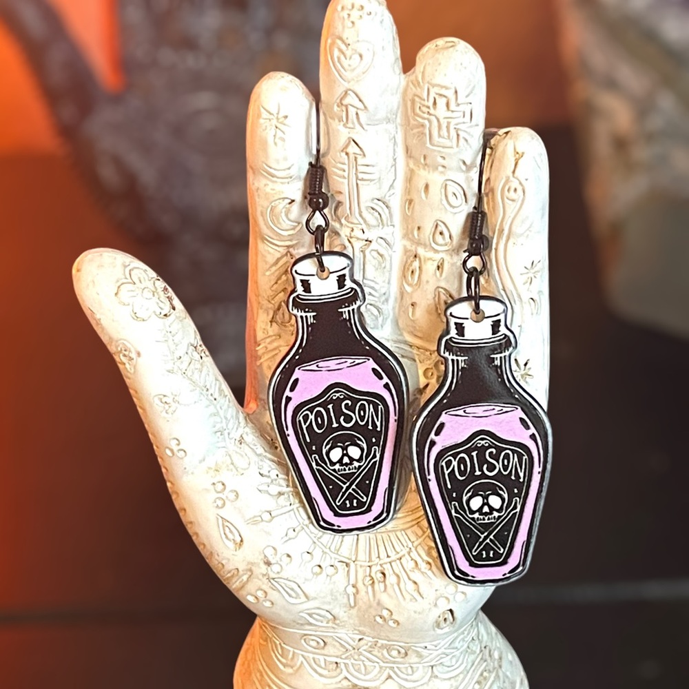 Witchy Poison Bottle Dangling Earrings